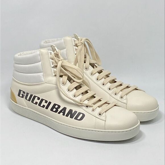 GUCCI Calfskin Ace Gucci Band Mens High Top Sneakers size 9.5/ US size 10.5 - Picture 1 of 14